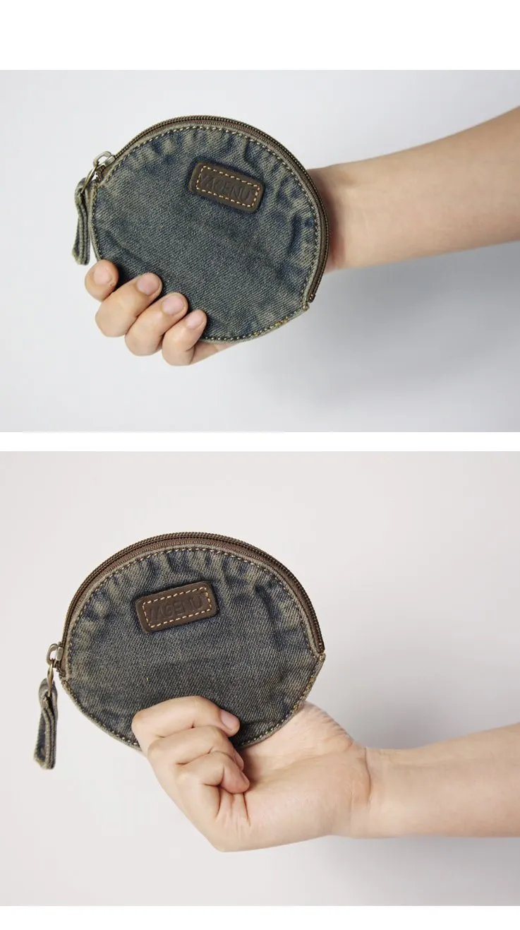 Blue Denim Mens Small Wallet Short Wallet Keychain Wallet Coin Purse For Men