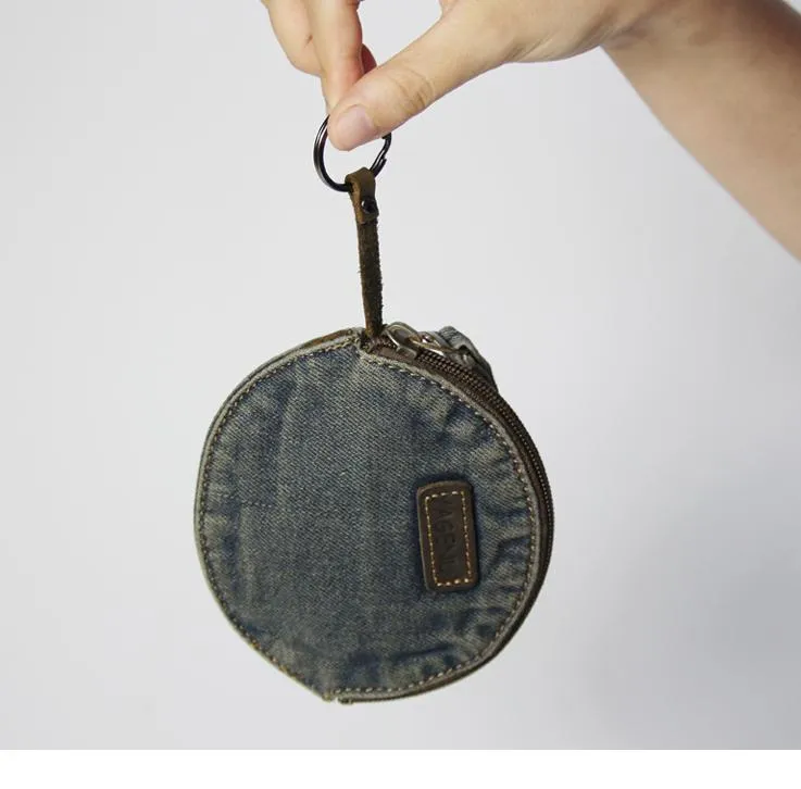 Blue Denim Mens Small Wallet Short Wallet Keychain Wallet Coin Purse For Men