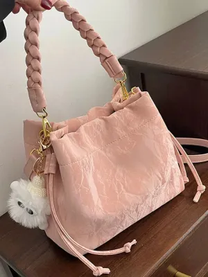 Braided Handle Bucket Shaped Bag