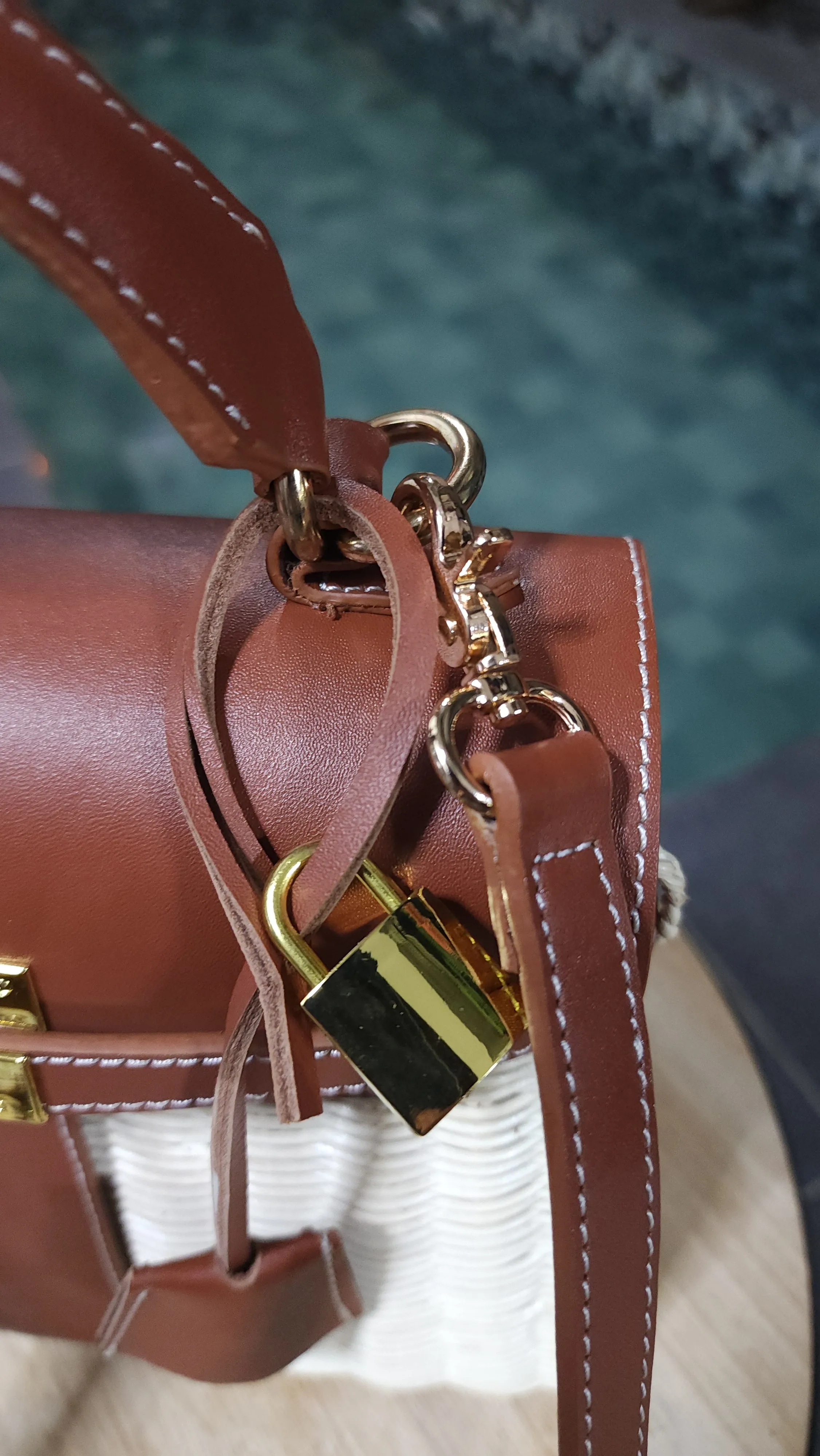 Brown genuine leather - Handmade wicker bag, Small size (25cm) gold hardware