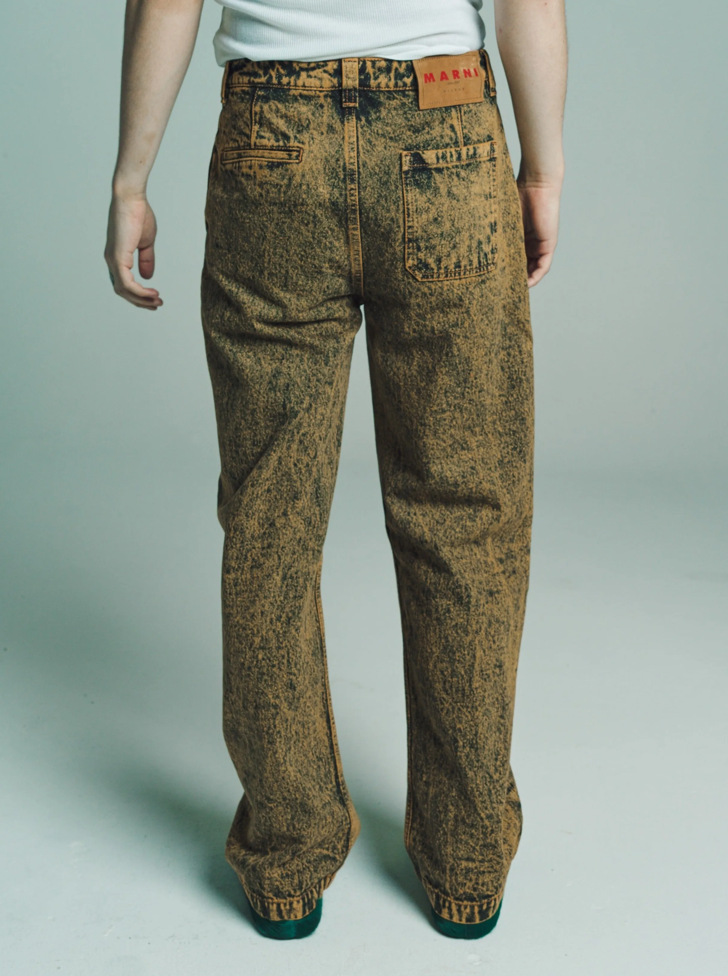 Brown Marble Dyed Denim Trousers