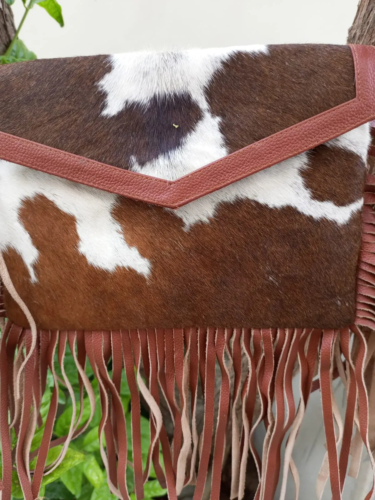 Brown White Cowhide Crossbody Messenger Bag