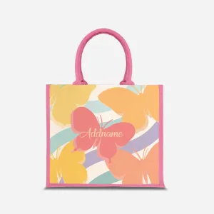 Butterfly Series Half Lining Jute Bag - Yellow Light Pink