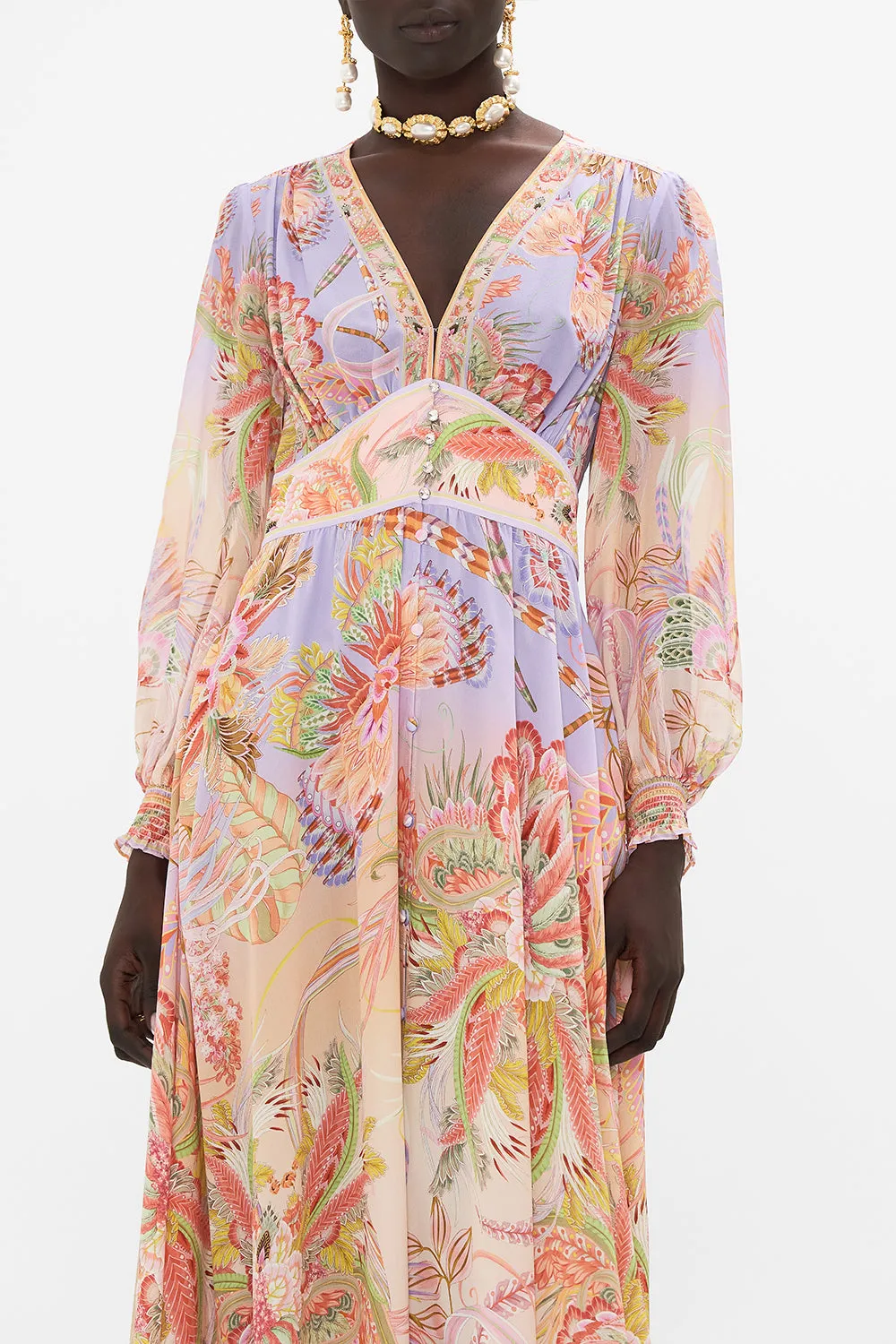 BUTTON DRESS WITH SHAPED WAISTBAND COSMIC TUSCAN