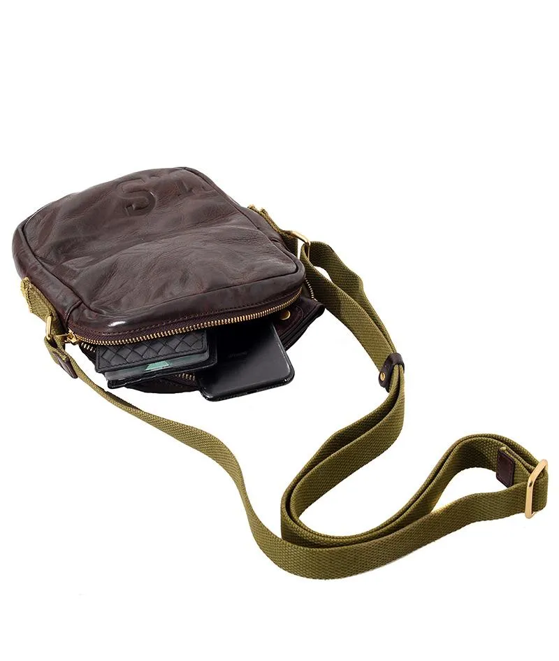 Casual Coffee Leather Men Vertical Side Bag Green Small Messenger Bag Black Courier Bag For Men