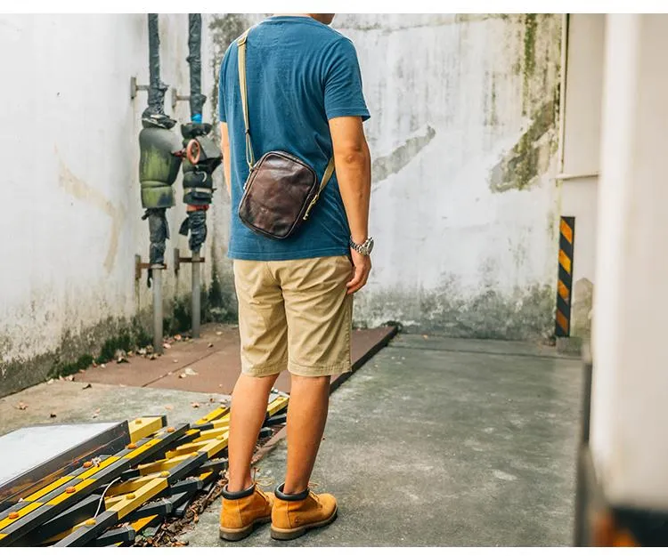 Casual Coffee Leather Men Vertical Side Bag Green Small Messenger Bag Black Courier Bag For Men