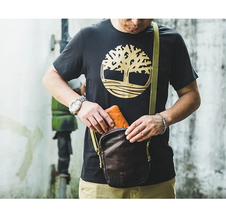 Casual Coffee Leather Men Vertical Side Bag Green Small Messenger Bag Black Courier Bag For Men