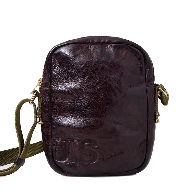 Casual Coffee Leather Men Vertical Side Bag Green Small Messenger Bag Black Courier Bag For Men