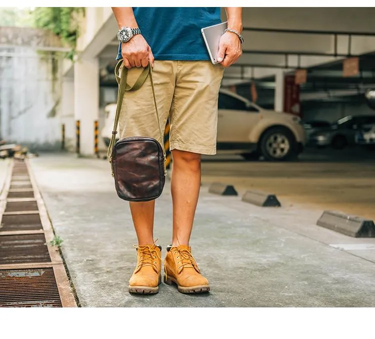 Casual Coffee Leather Men Vertical Side Bag Green Small Messenger Bag Black Courier Bag For Men