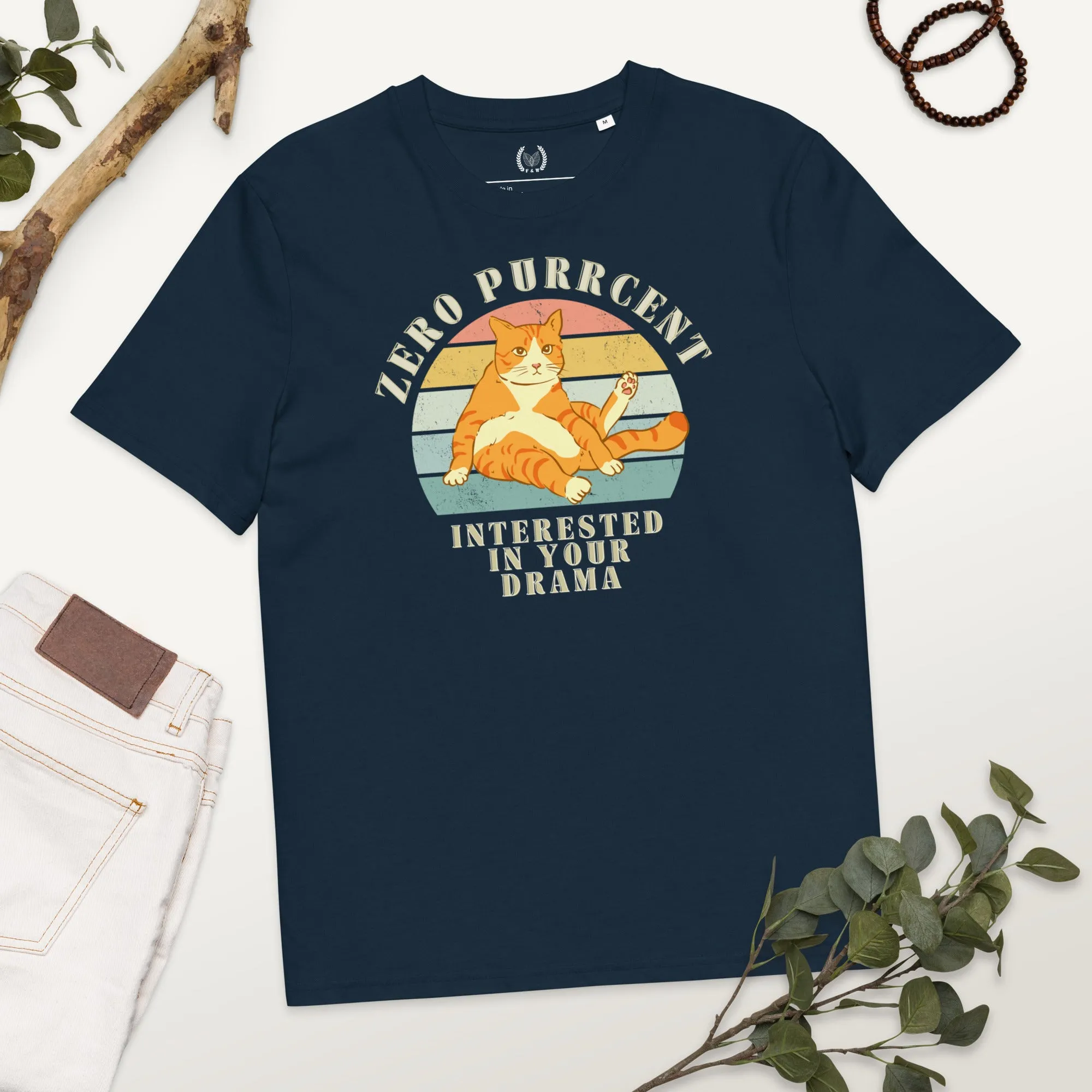 Cat Lover’s Organic Tee – Vintage Design, Zero Drama Quote