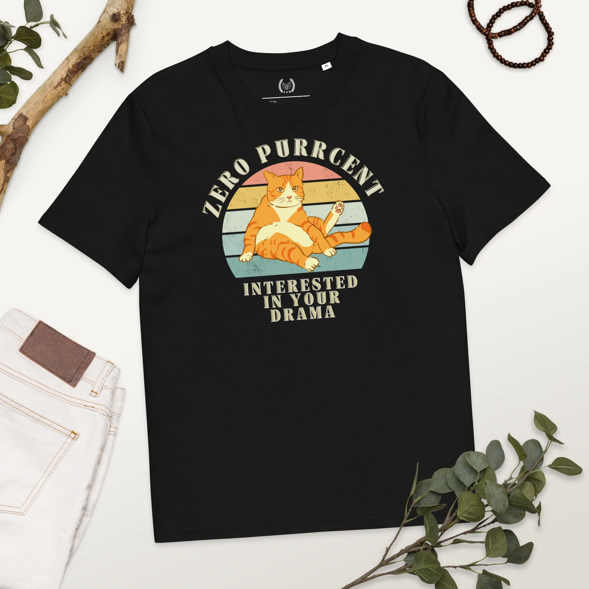 Cat Lover’s Organic Tee – Vintage Design, Zero Drama Quote