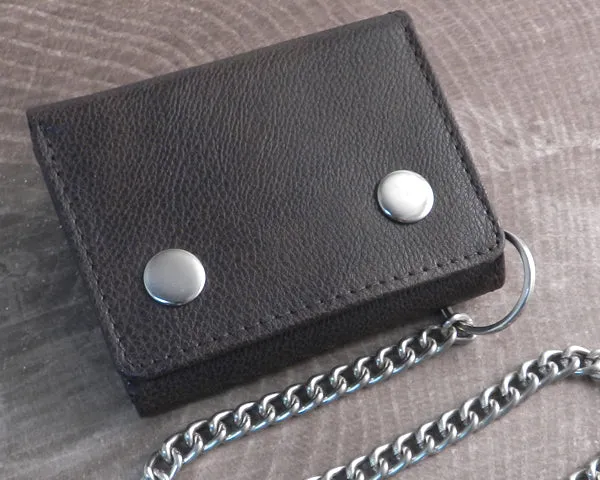 Chain Wallet Trifold Vegan Brown Leather with Chain