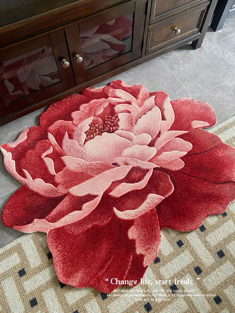 Chinese Style "Blooming Prosperity" Pink Peony Flower Shaped Carpet Home Decoration