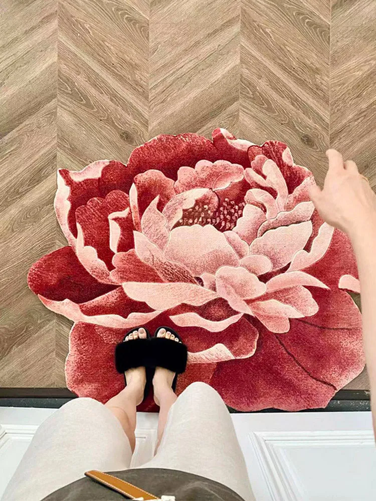 Chinese Style "Blooming Prosperity" Pink Peony Flower Shaped Carpet Home Decoration