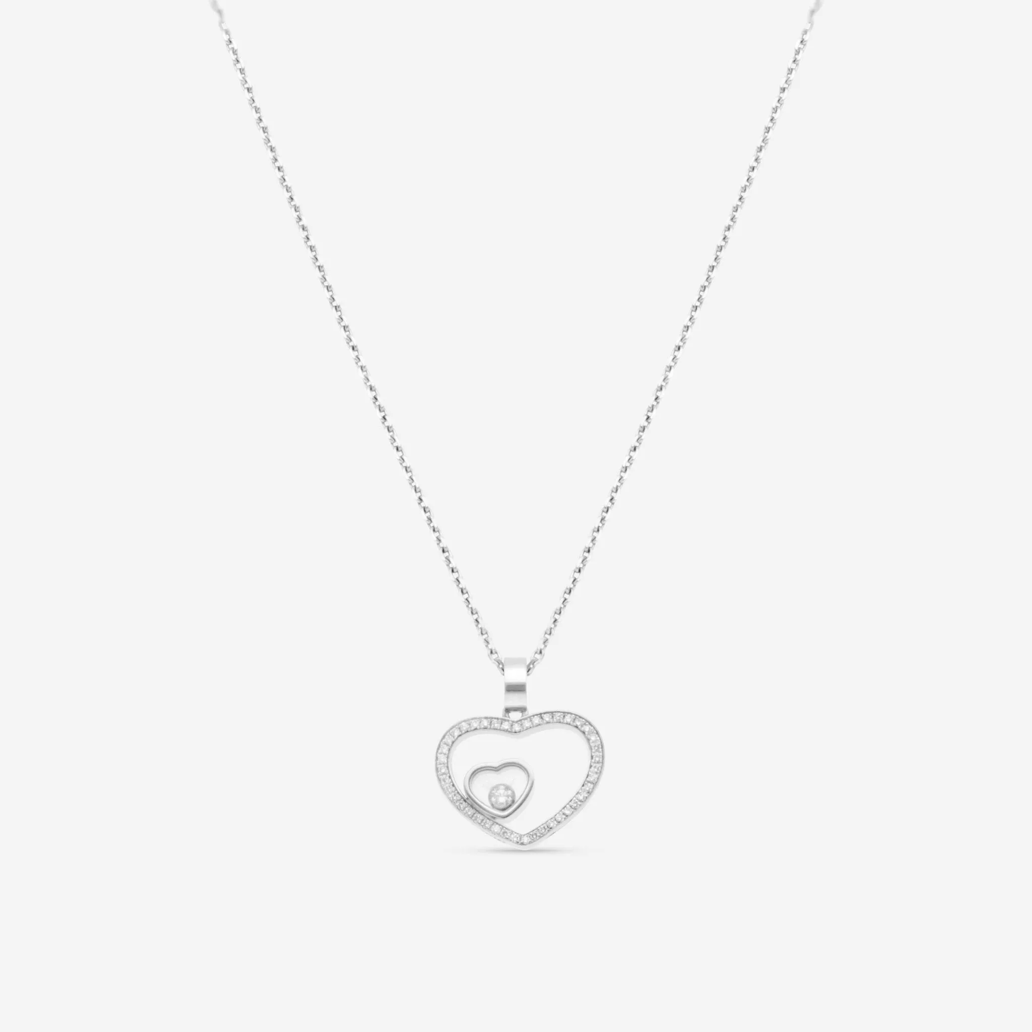 Chopard Happy Hearts 18K White Gold Diamond Pendant Necklace 797482-1002