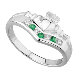 Claddagh Ring with Green Stones