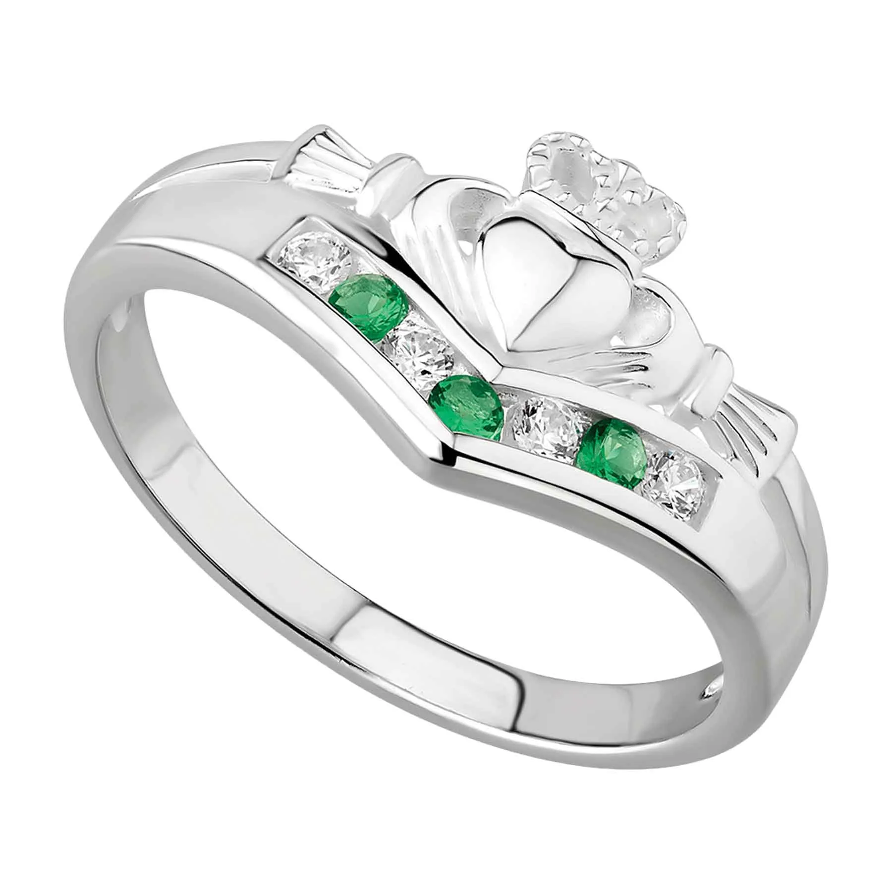 Claddagh Ring with Green Stones
