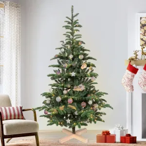 classic Wooden Stand Christmas Tree Prelit 8ft, Bringstar Xmas Tree 1307 PE&PVC Branch Tips, 500 Lights 5 ft