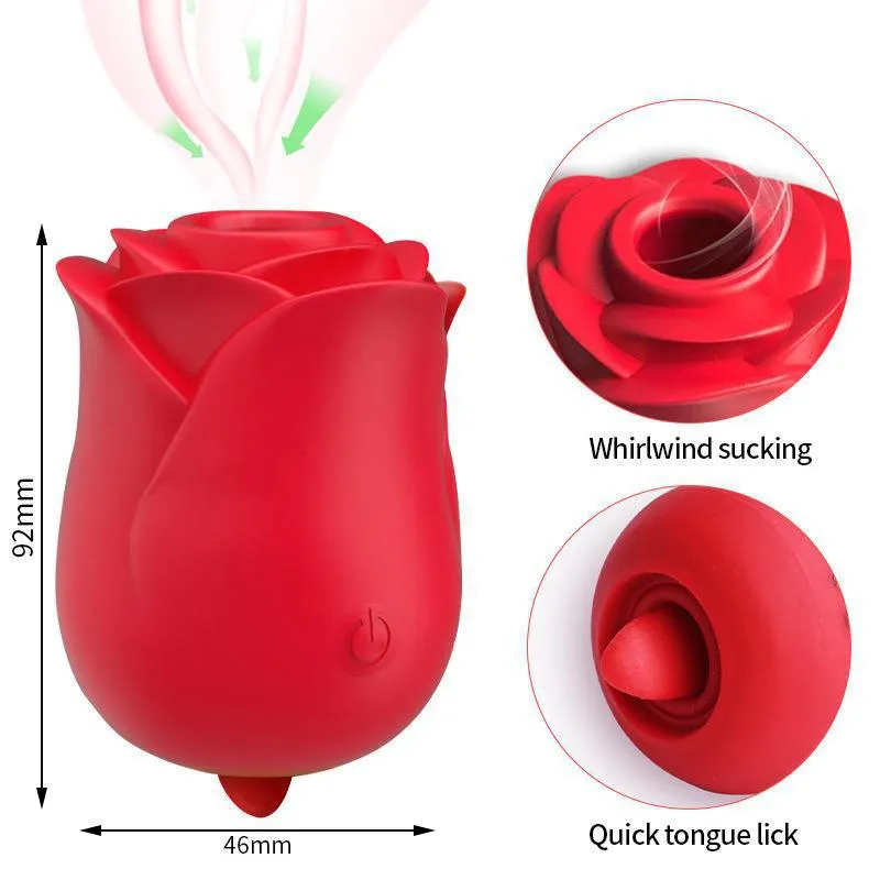 Clit Sucking Tongue Licking Rose Toy - Double End Nipple Clitoral Vibrator