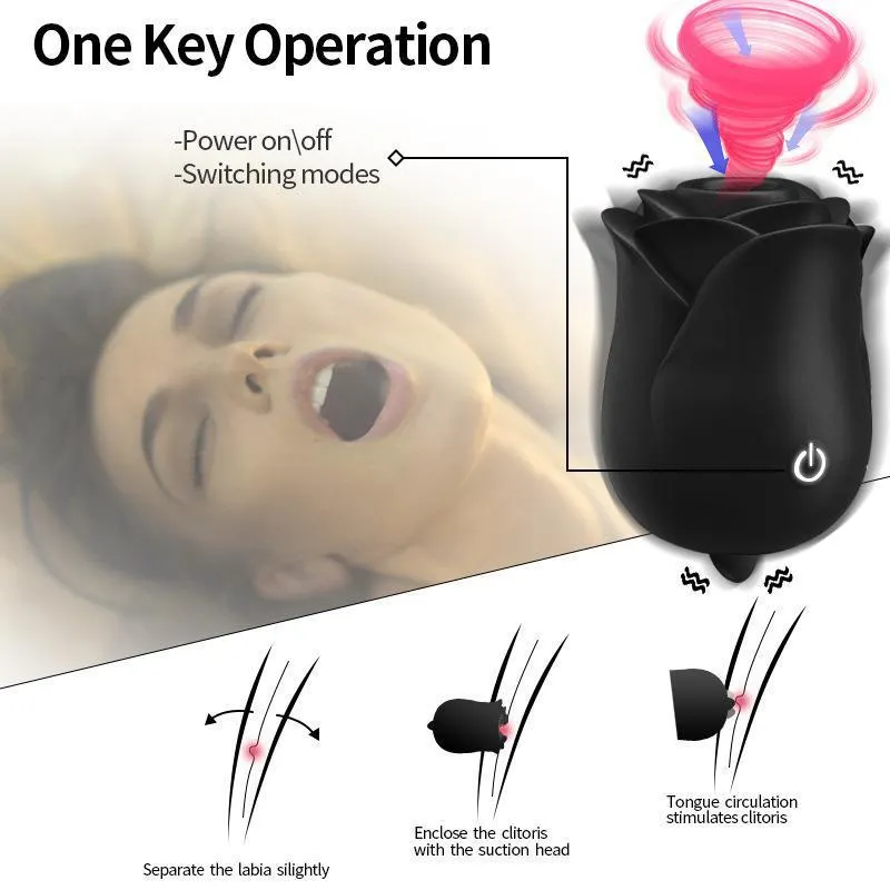 Clit Sucking Tongue Licking Rose Toy - Double End Nipple Clitoral Vibrator