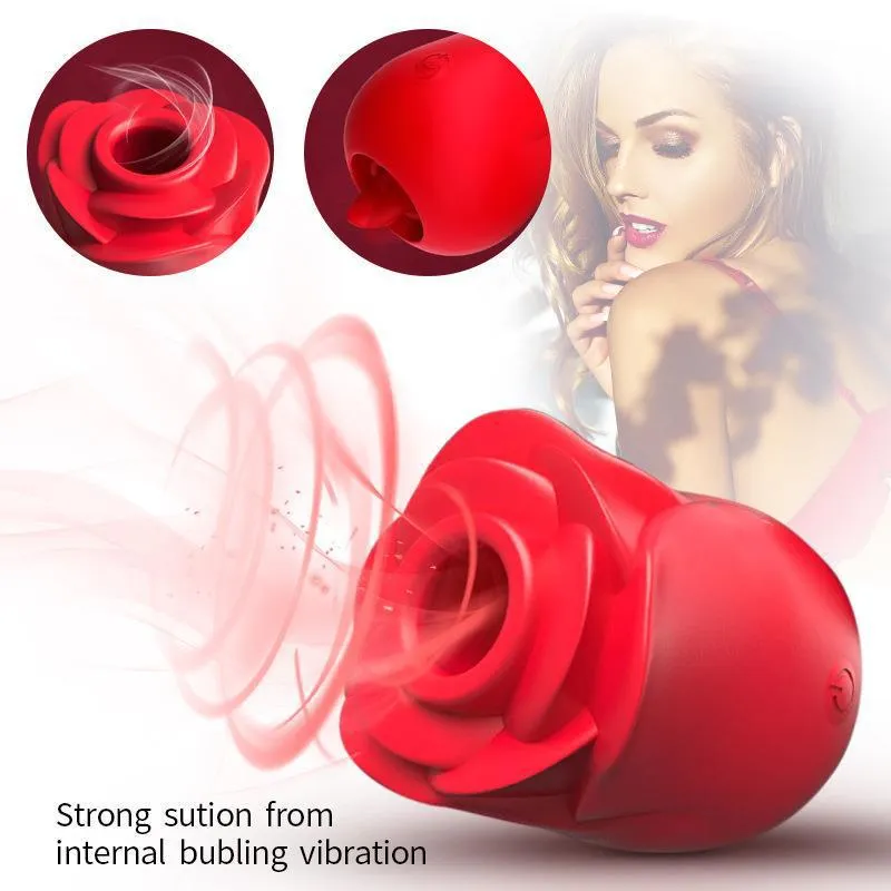 Clit Sucking Tongue Licking Rose Toy - Double End Nipple Clitoral Vibrator