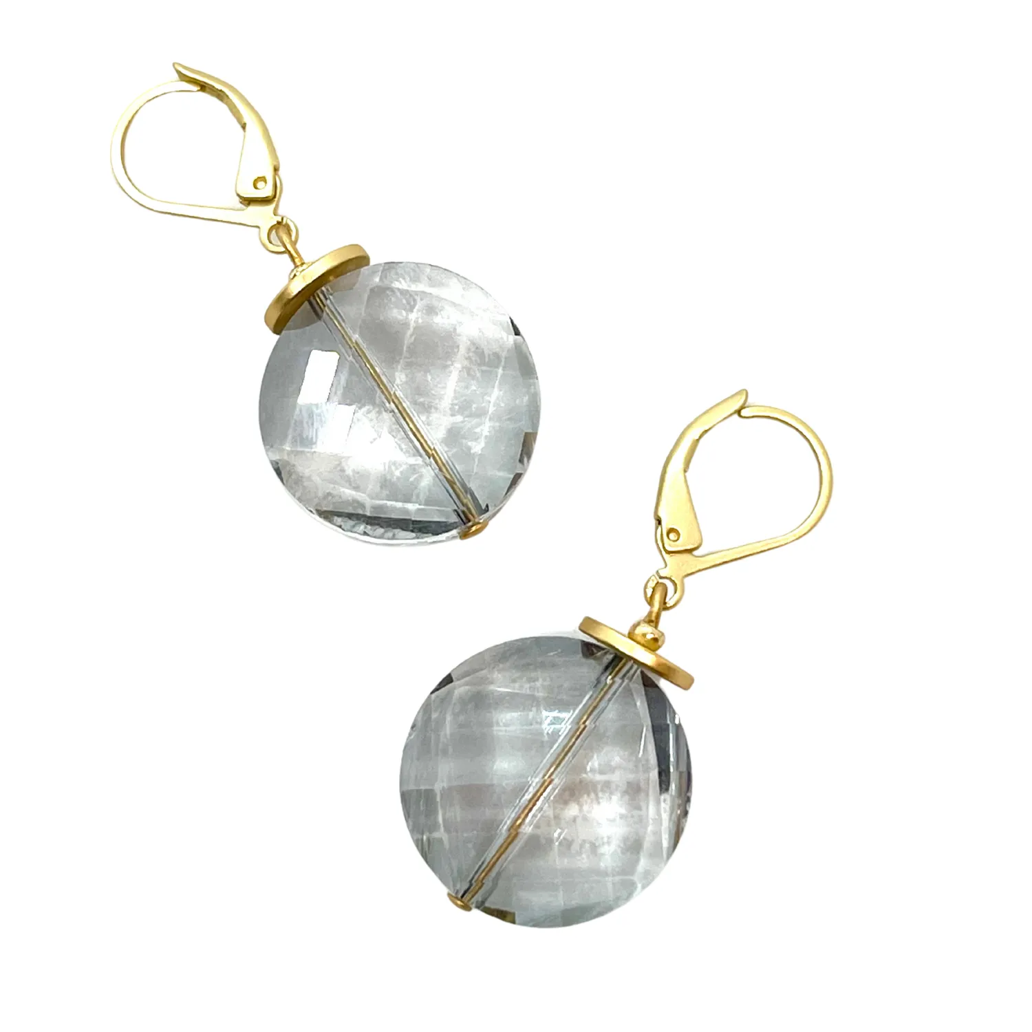 Coin Crystal Earrings - Grey