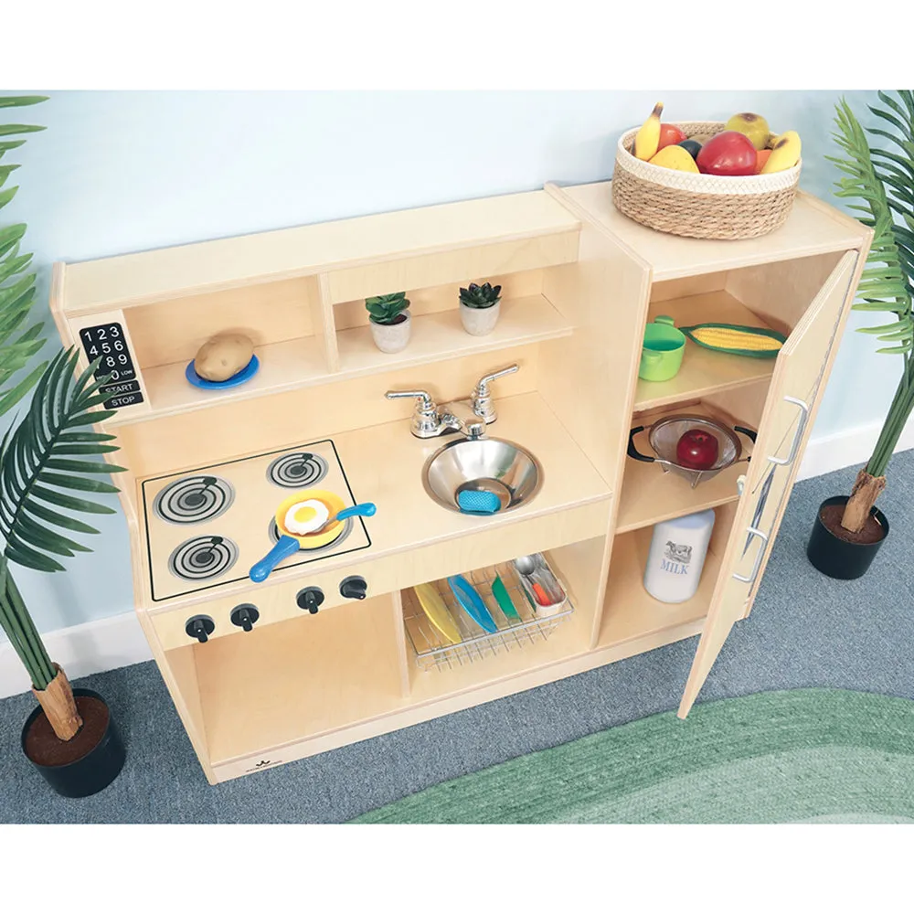 Compact Toddler Wooden Kitchen Playset with Stove, Sink, and Refrigerator