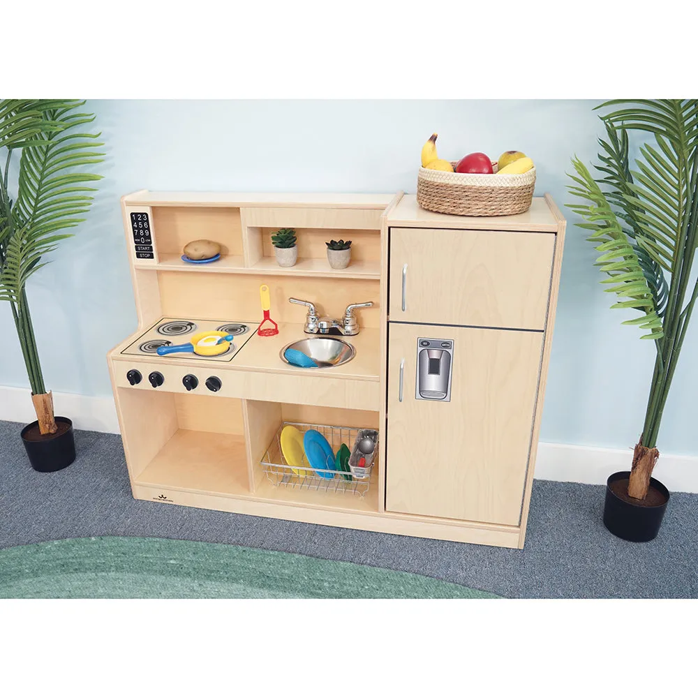 Compact Toddler Wooden Kitchen Playset with Stove, Sink, and Refrigerator