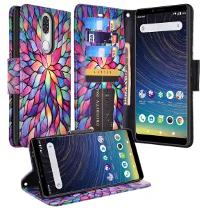 Coolpad Legacy Case, Coolpad Legacy Wallet Case, Wrist Strap Pu Leather Wallet Case [Kickstand] with ID & Credit Card Slots - Rainbow Flower