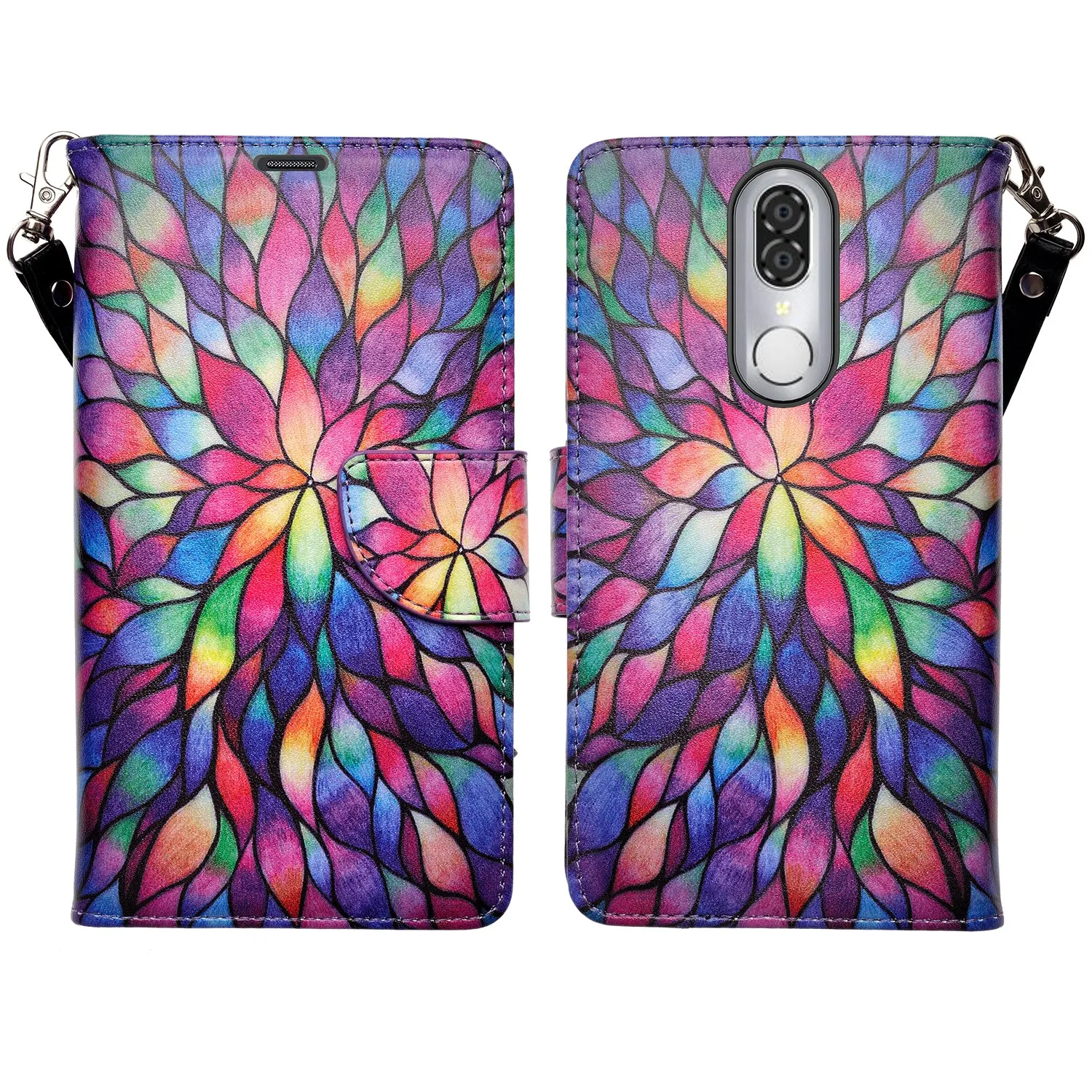 Coolpad Legacy Case, Coolpad Legacy Wallet Case, Wrist Strap Pu Leather Wallet Case [Kickstand] with ID & Credit Card Slots - Rainbow Flower