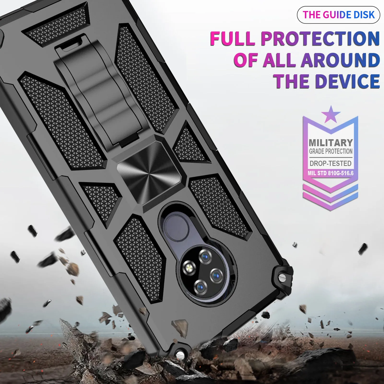Cricket Ovation Case/AT&T Radiant Max Case [Military Grade] Ring Car Mount Kickstand Hybrid Hard PC Soft TPU Shockproof Protective Case - Black