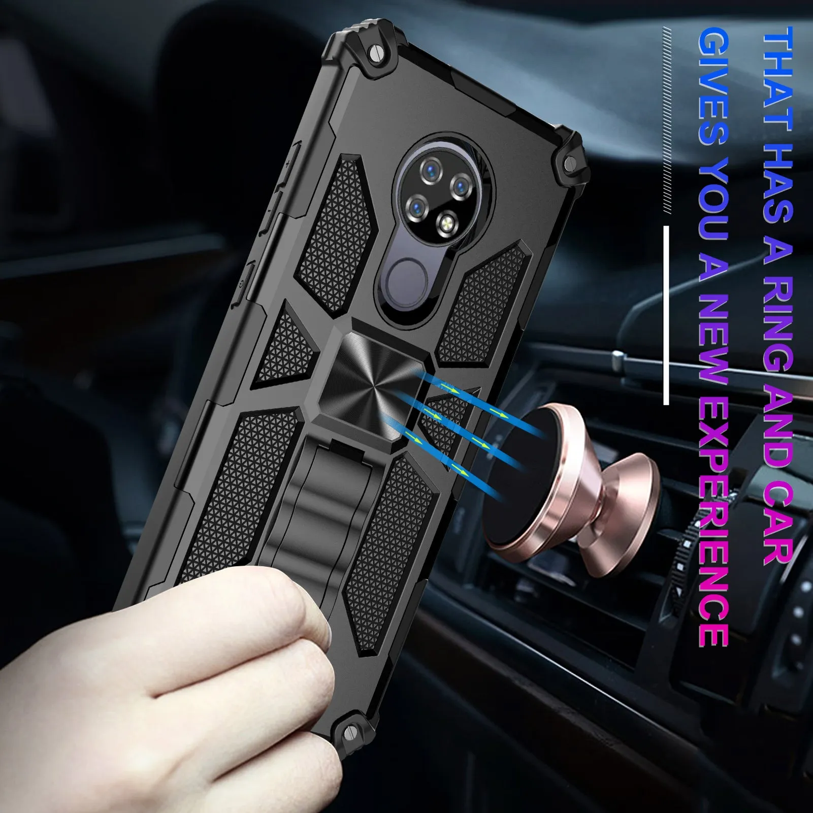 Cricket Ovation Case/AT&T Radiant Max Case [Military Grade] Ring Car Mount Kickstand Hybrid Hard PC Soft TPU Shockproof Protective Case - Black
