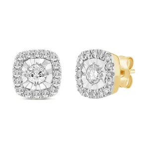 Cushion Shaped Stud Earrings with 1/5ct of Diamonds in 9ct Yellow Gold