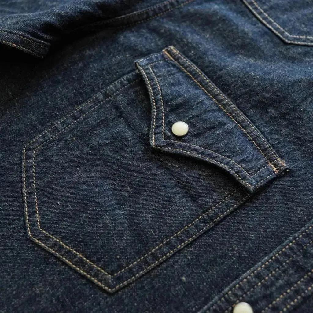 Dark-wash cowboy labor men's denim shirt