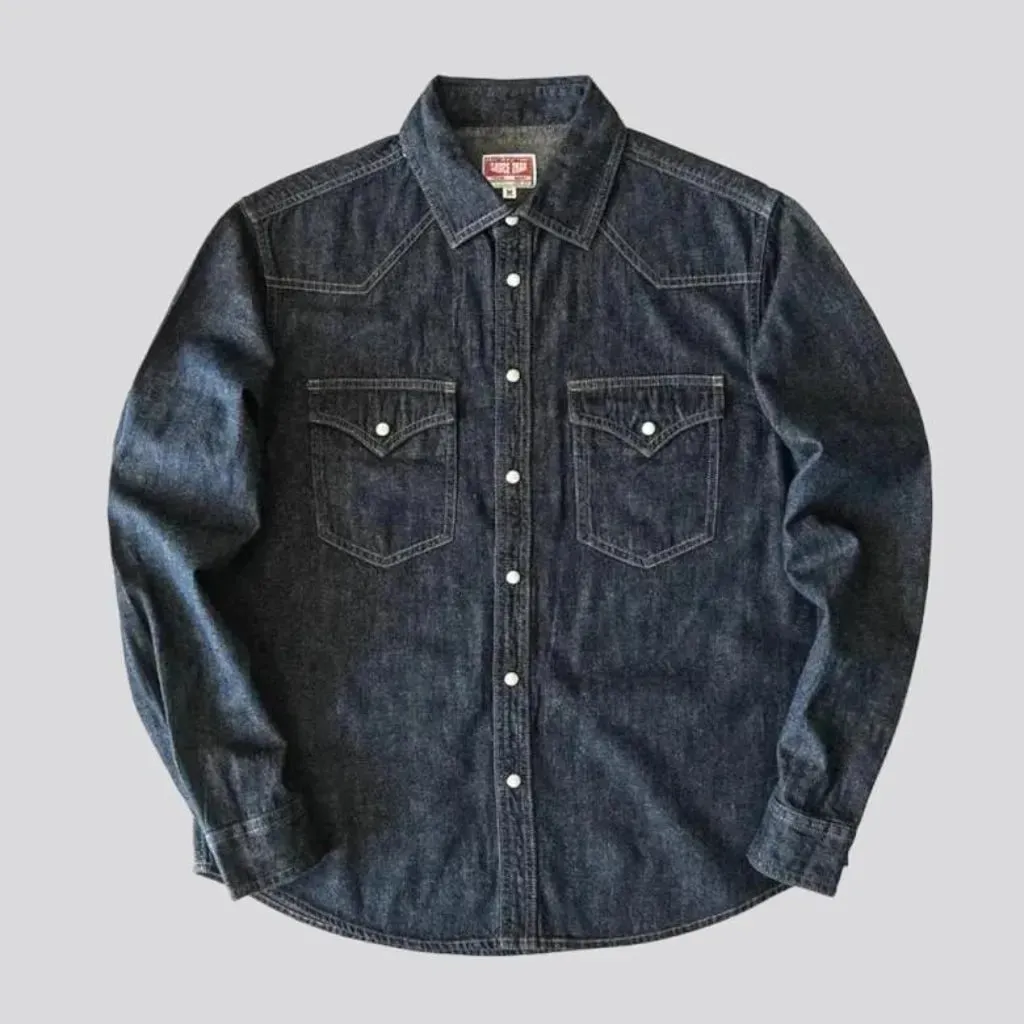 Dark-wash cowboy labor men's denim shirt