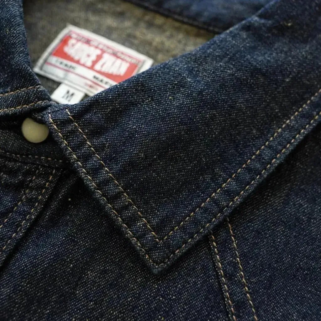 Dark-wash cowboy labor men's denim shirt