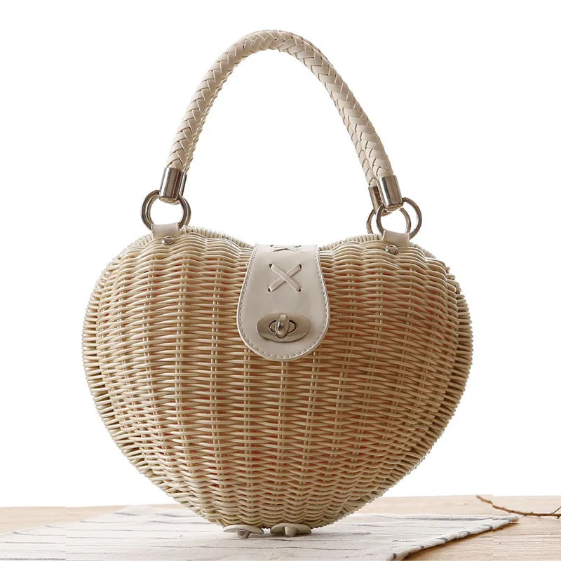 Designer Heart Shape Luxury Handmade Rattan Handbag