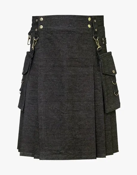 DETACHABLE BLACK DENIM KILT