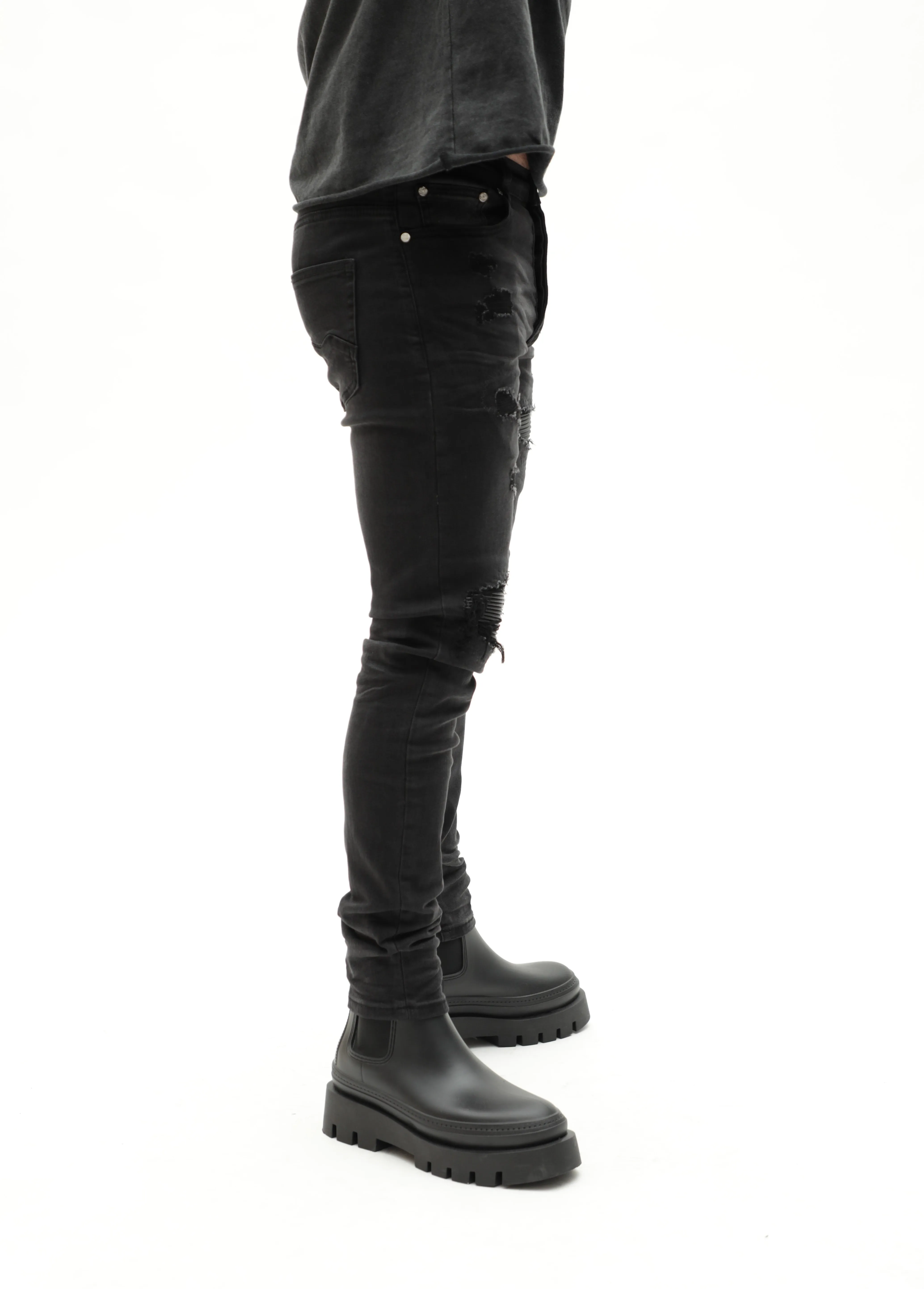 Distressed Faded Black Denim