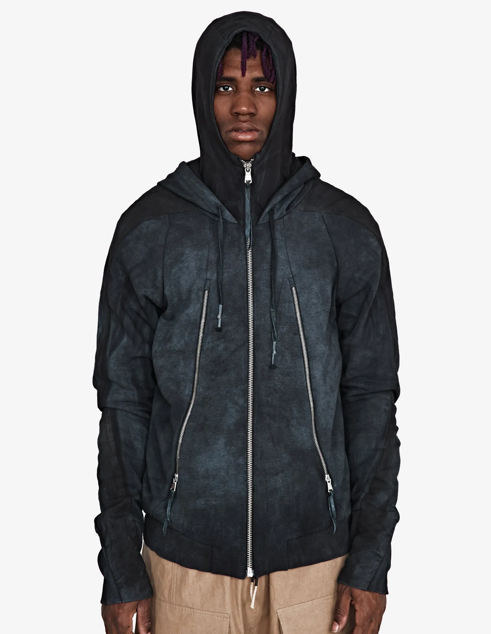 Double-hooded Denim Sweatshirt