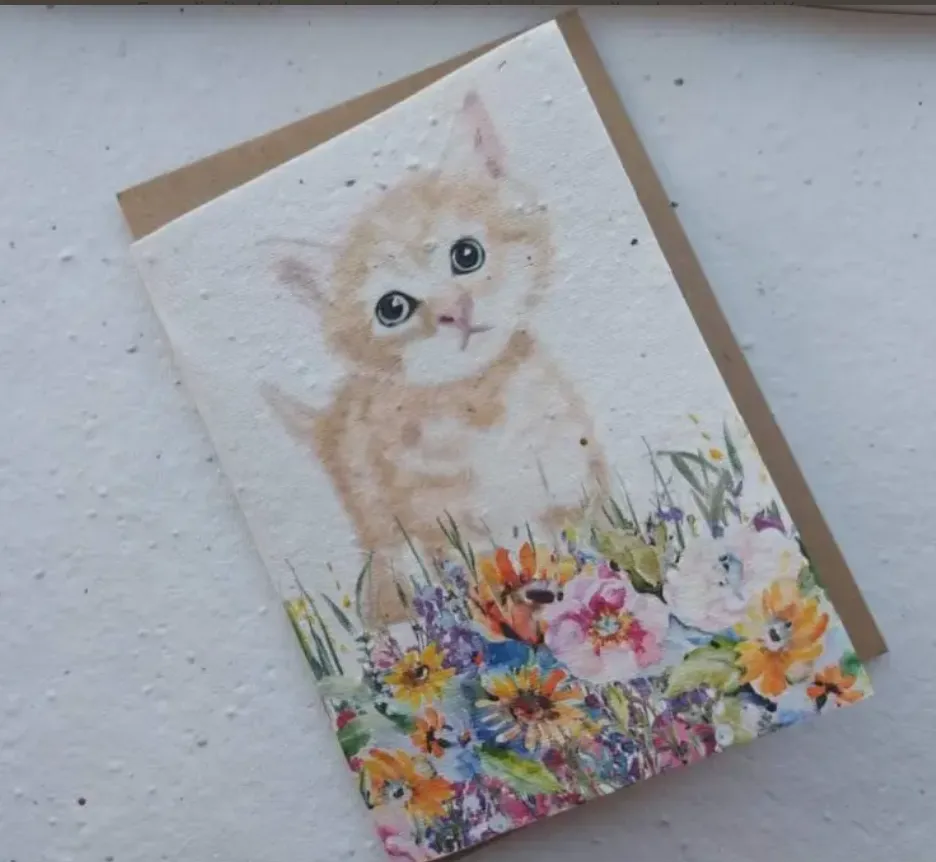 ECO AND VEGAN PLANTABLE FLOWER SEED CARDS - KITTEN