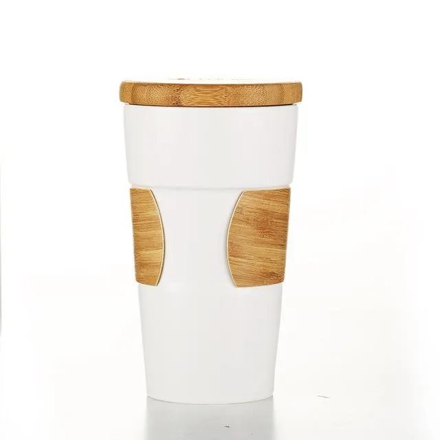 Eco Friendly Ceramic Mug with Bamboo Lid and Sleeve