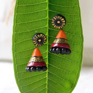 Eco-Friendly Golden Orange Terracotta Jhumka