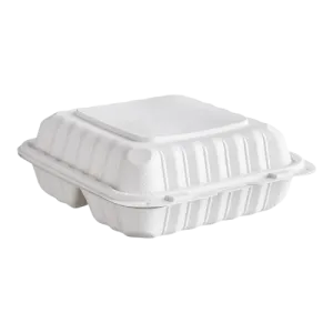 Ecopax Mineral-Filled 3 Comp Plastic Hinged Take-Out Container White 8" x 8" - 150/Case