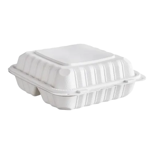Ecopax Mineral-Filled 3 Comp Plastic Hinged Take-Out Container White 8" x 8" - 150/Case