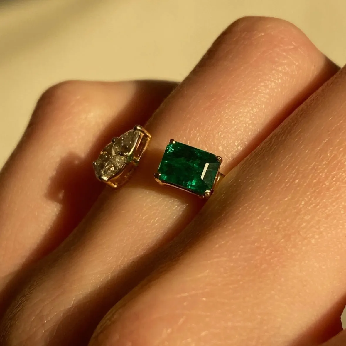 Emerald Diamond Duo Ring