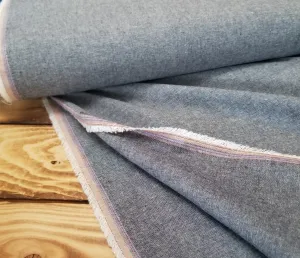 End of Bolt: 2.5 yards of Designer Deadstock Chambray Navy  Solid Woven-remnant
