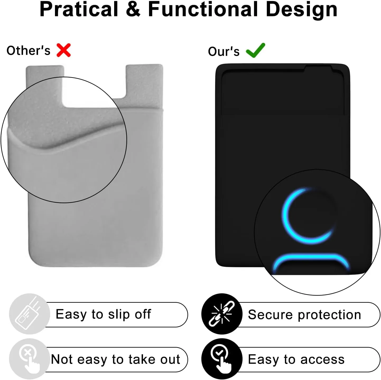 Entronix Silicone Card Holder for Apple/Samsung/All Phones, Sticky Wallet Pocket Back Cover,