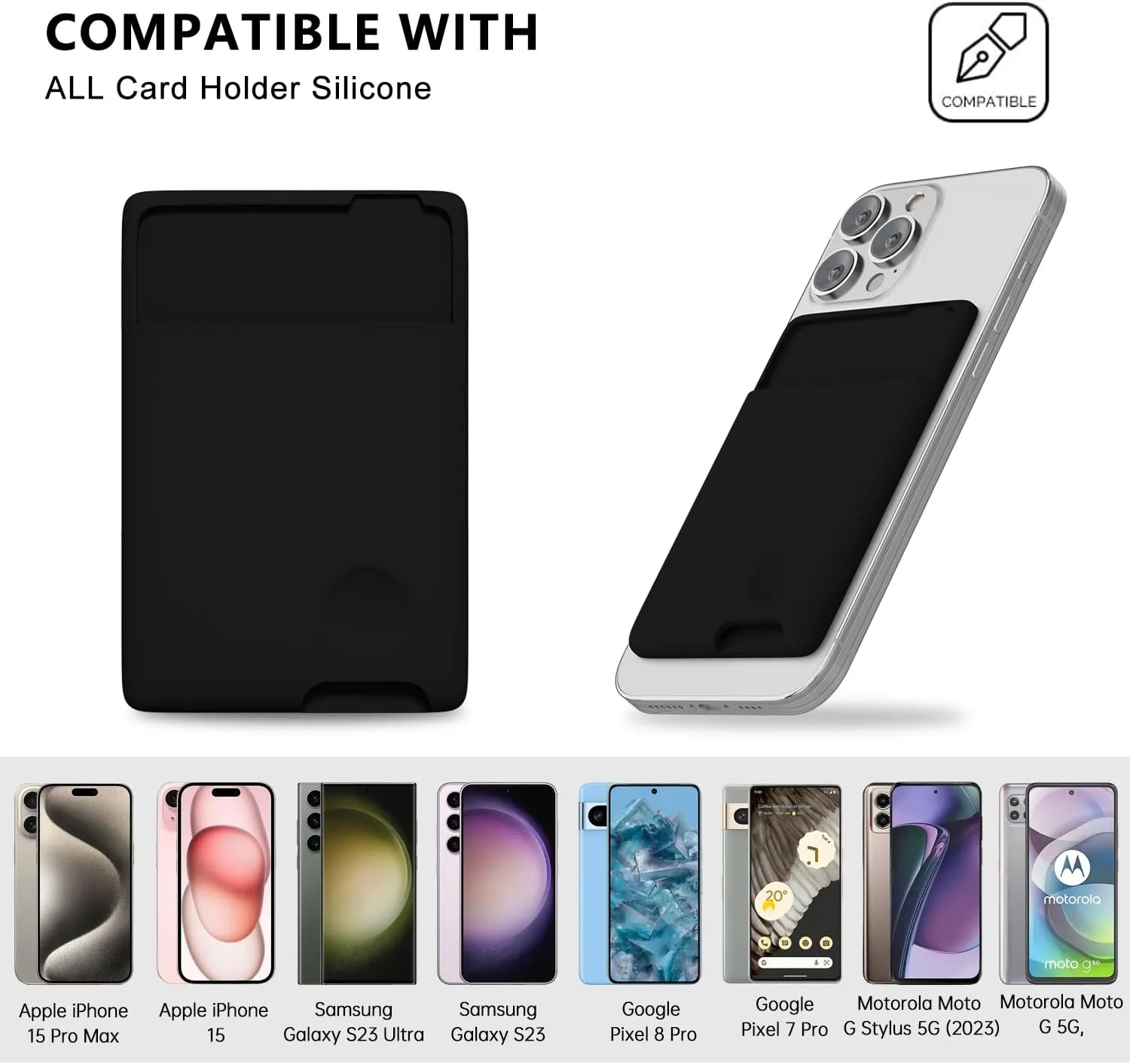 Entronix Silicone Card Holder for Apple/Samsung/All Phones, Sticky Wallet Pocket Back Cover,