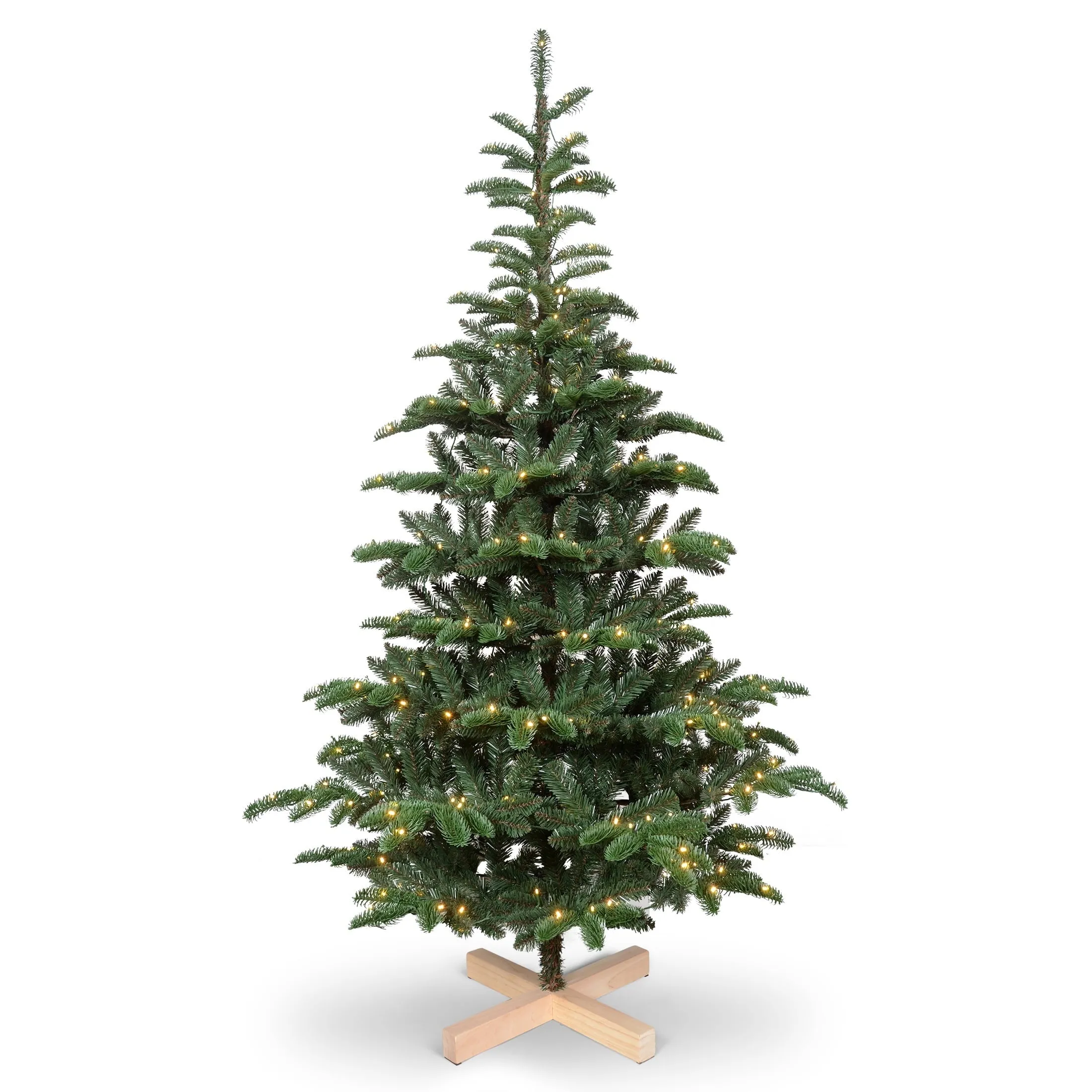 essential Wooden Stand Christmas Tree Prelit 8ft,  Xmas Tree 1307 PE&PVC Branch Tips, 500 Lights 6 ft